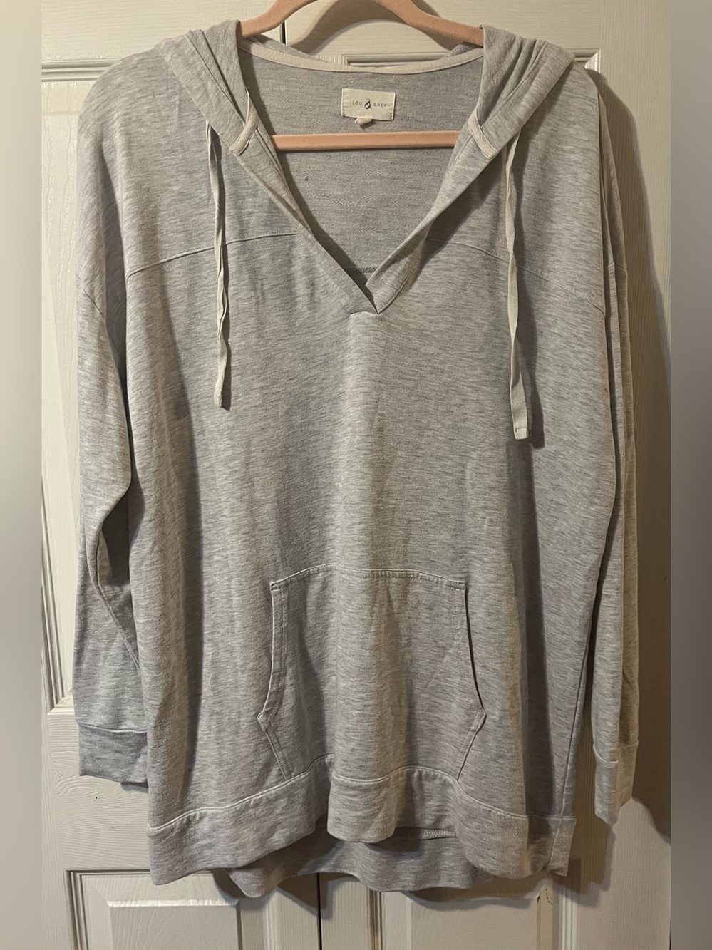 Lou & Grey Gray V-Neck Knit Lightweight Soft Long Sleeve Hoodie Size Medium